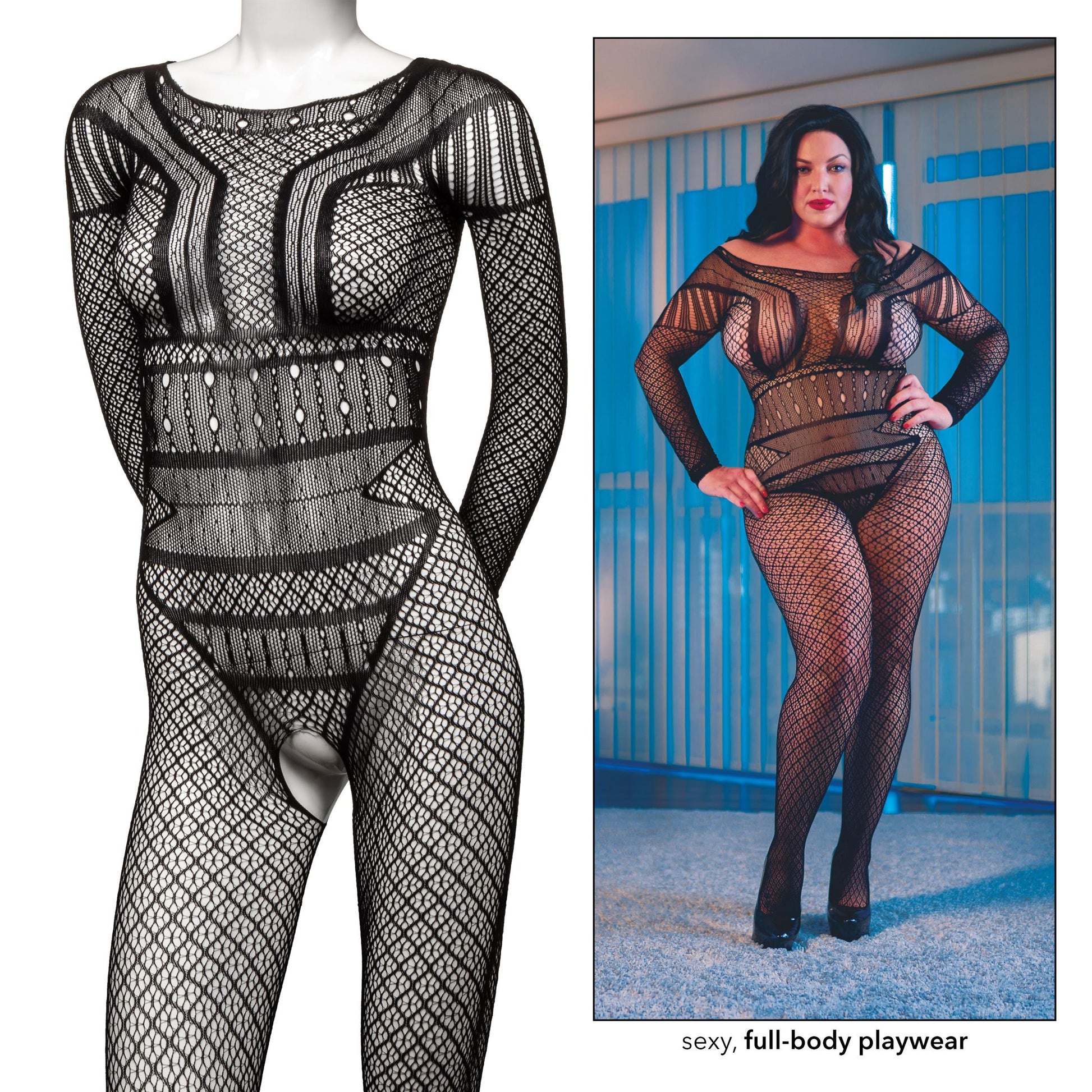 Scandal Plus Size Full Length Lace Body Suit - Plus Size - Black - Not Very Vanilla