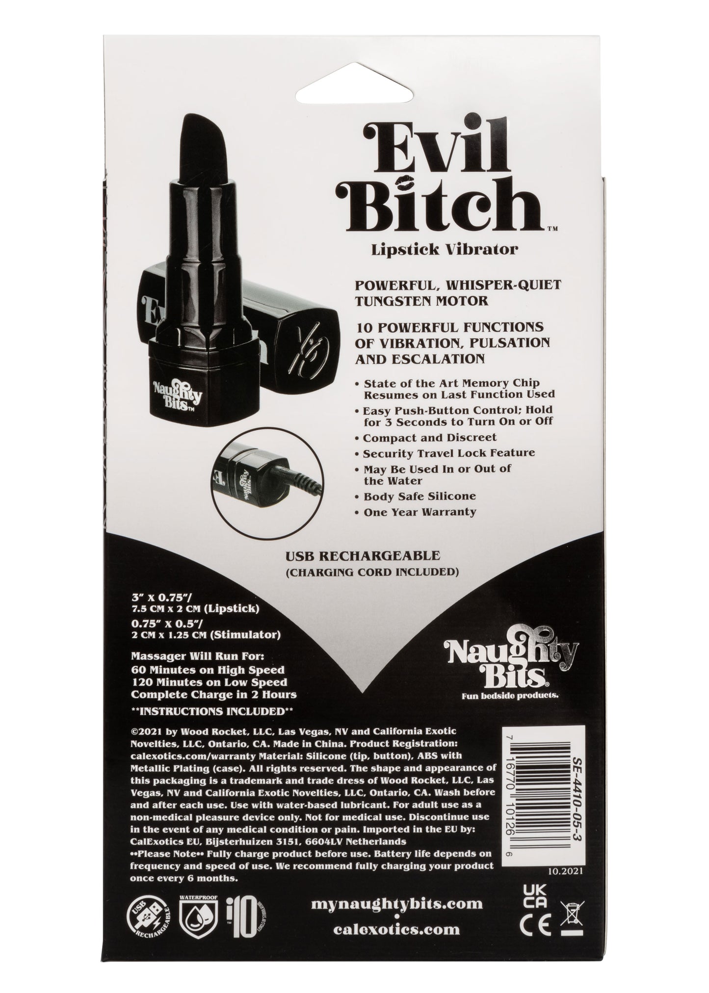 Naughty Bits Evil Bitch Lipstick Vibrator - Black - Not Very Vanilla