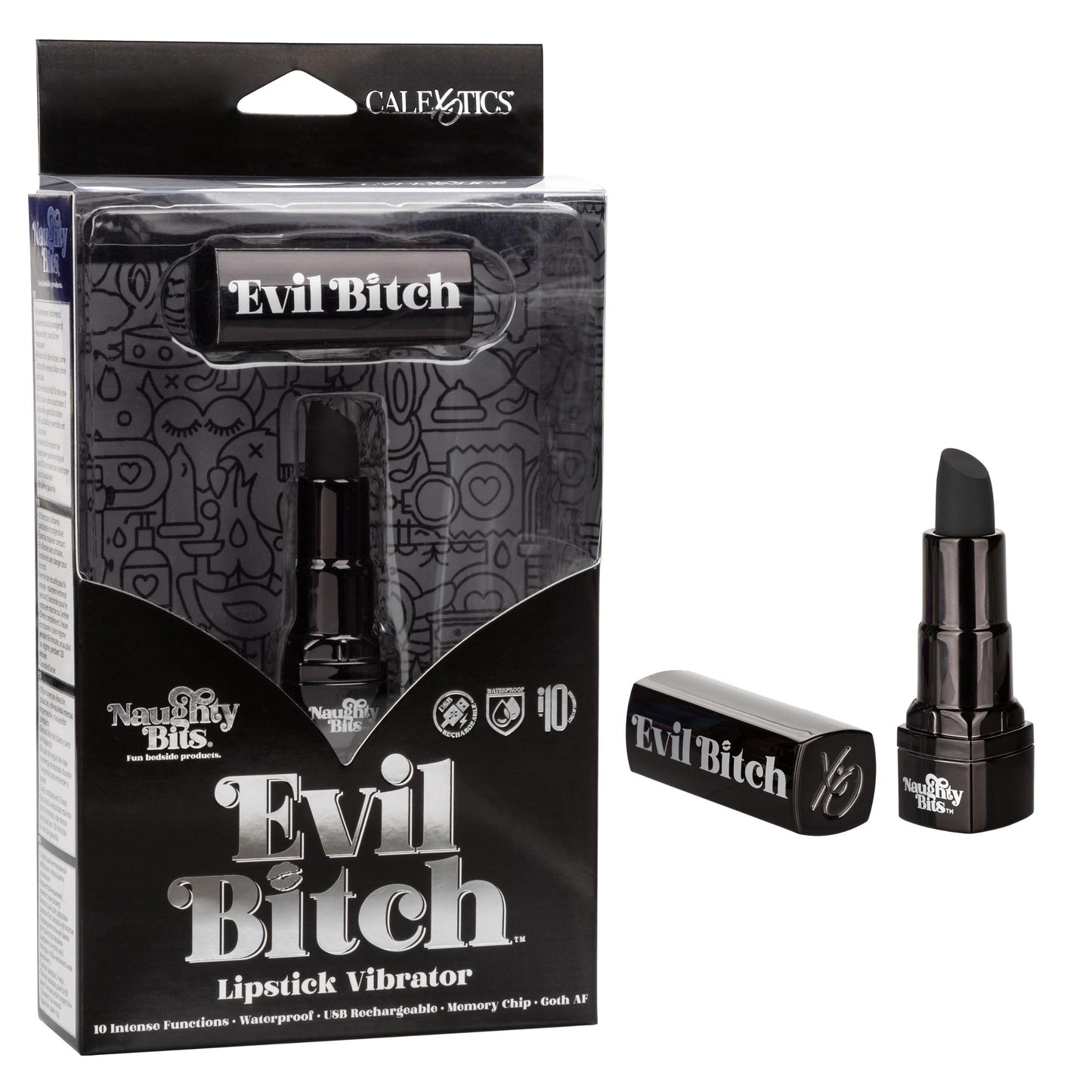 Naughty Bits Evil Bitch Lipstick Vibrator - Black - Not Very Vanilla