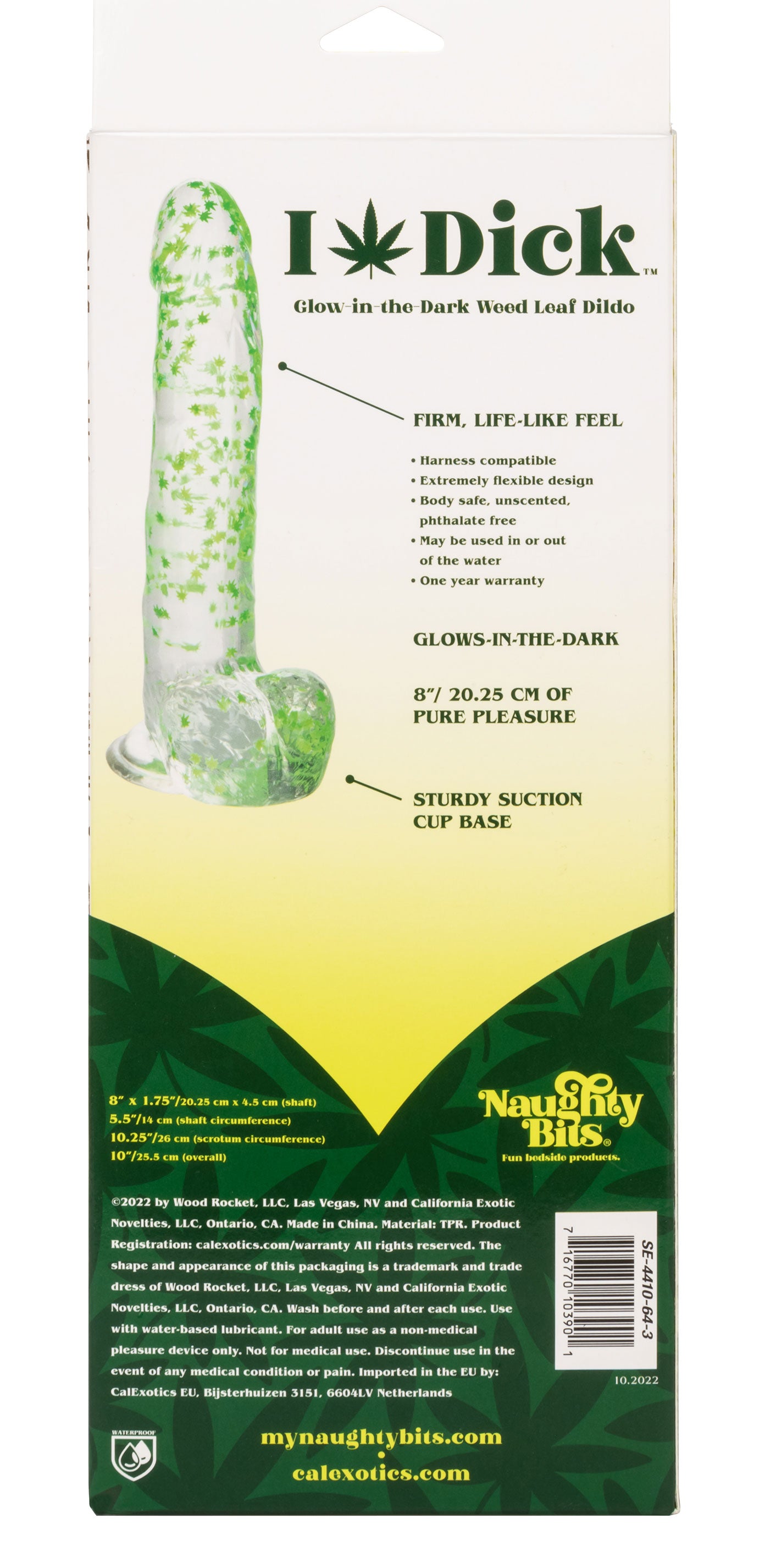 Naughty Bits I Leaf Dick Glow-in-the-Dark Weed Leaf Dildo - Glow in the Dark - Not Very Vanilla