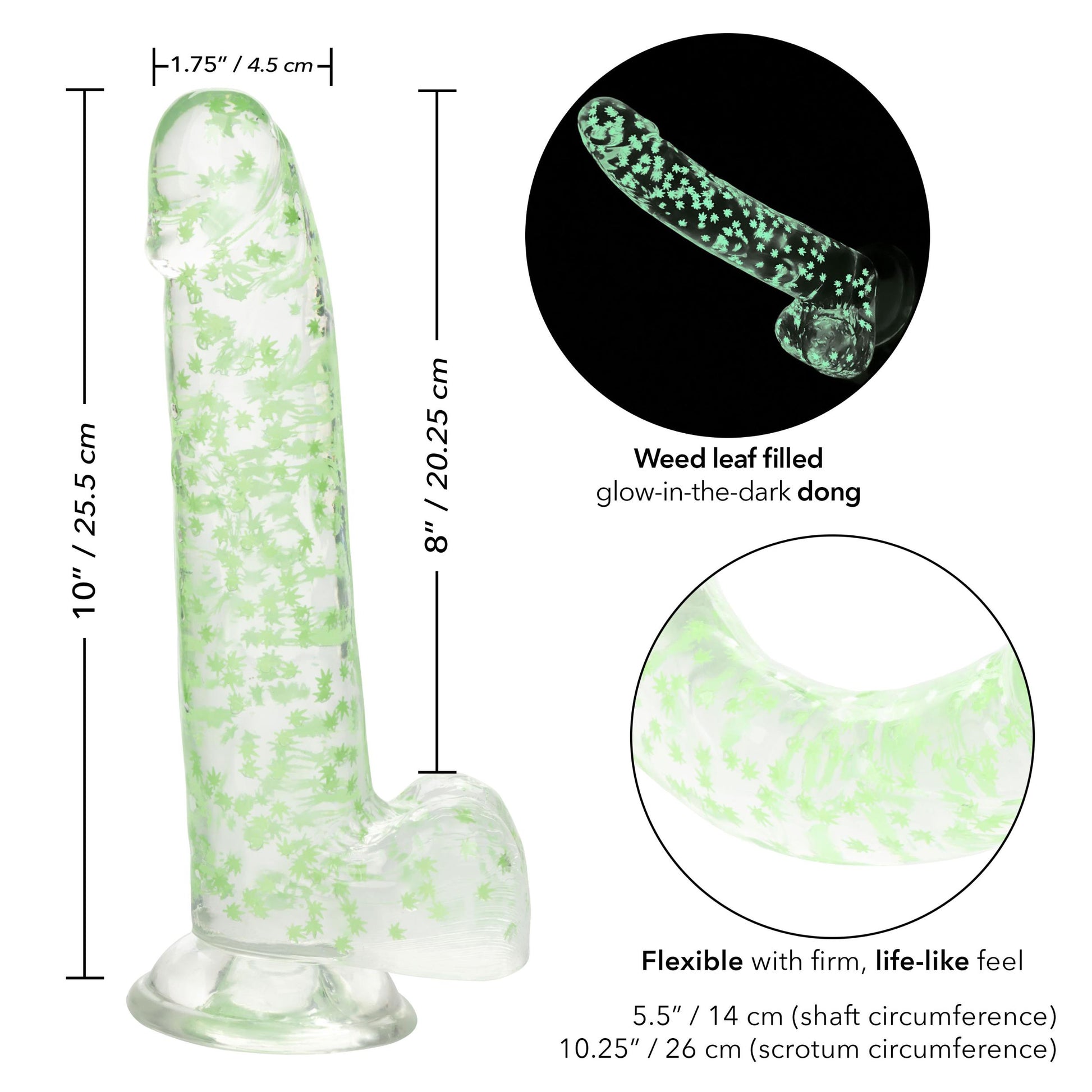 Naughty Bits I Leaf Dick Glow-in-the-Dark Weed Leaf Dildo - Glow in the Dark - Not Very Vanilla