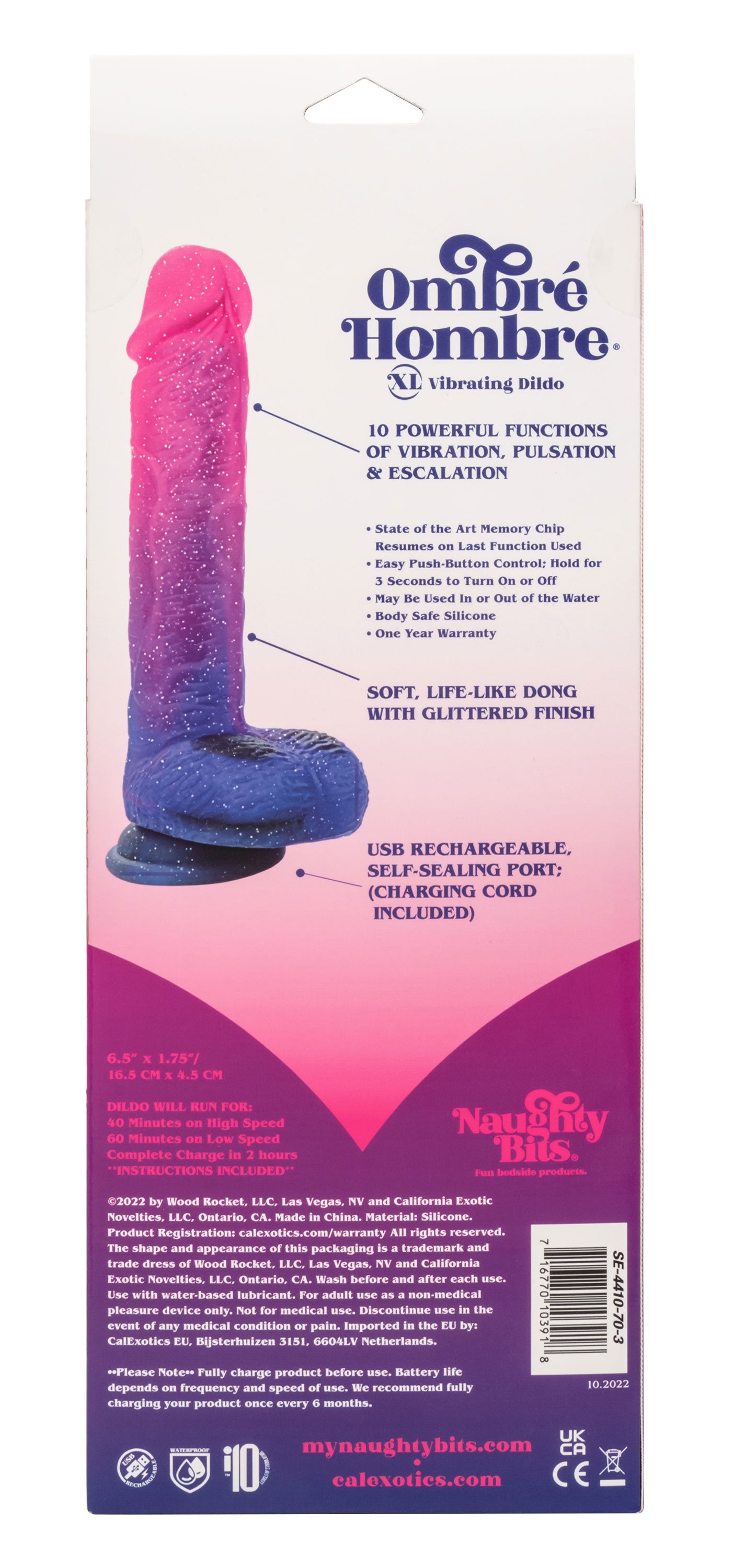 Naughty Bits Ombre Hombre XL Vibrating Dildo - - Pink/purple - Not Very Vanilla