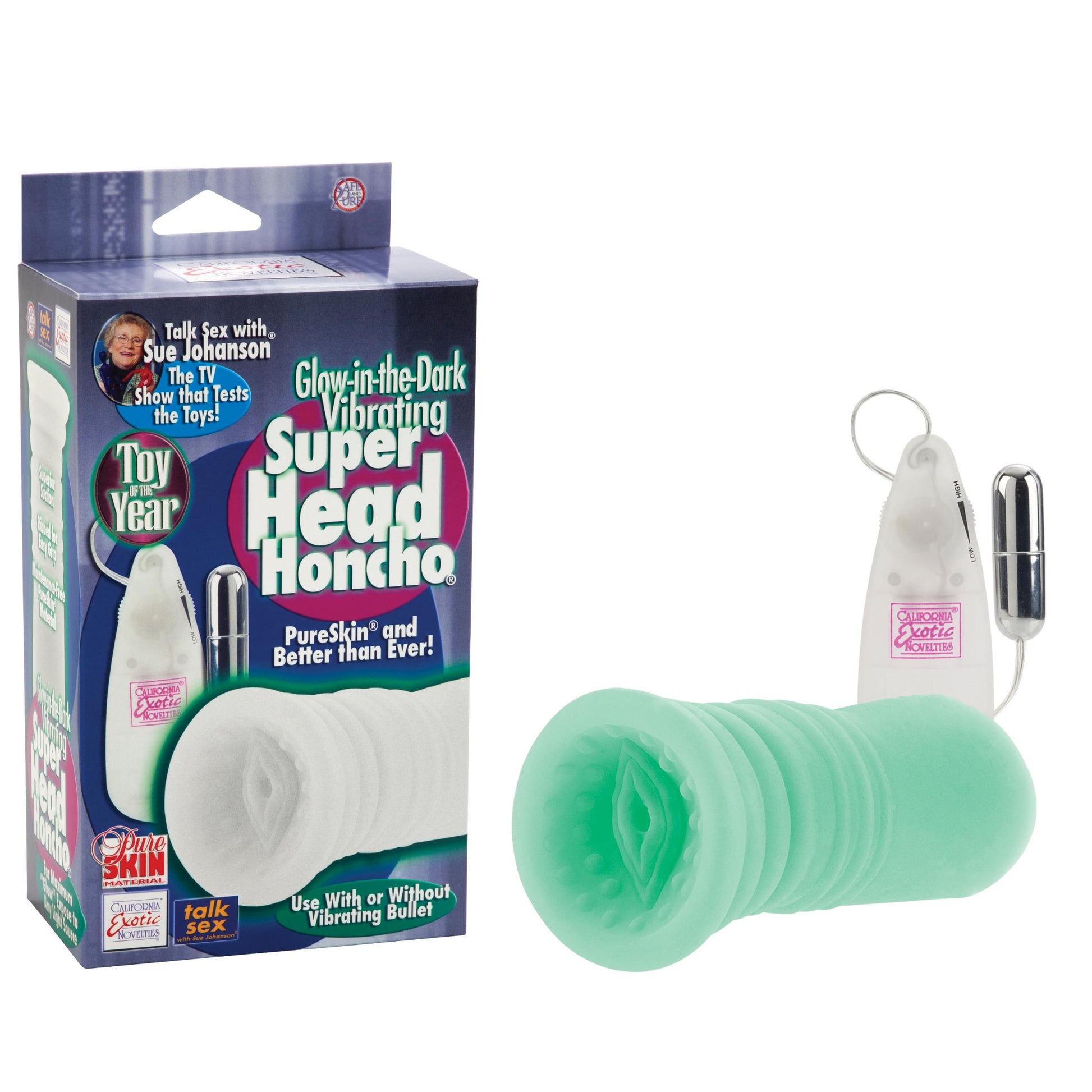 Sue Johanson Glow-in-the-Dark Vibrating Super Head Honcho - White - Not Very Vanilla