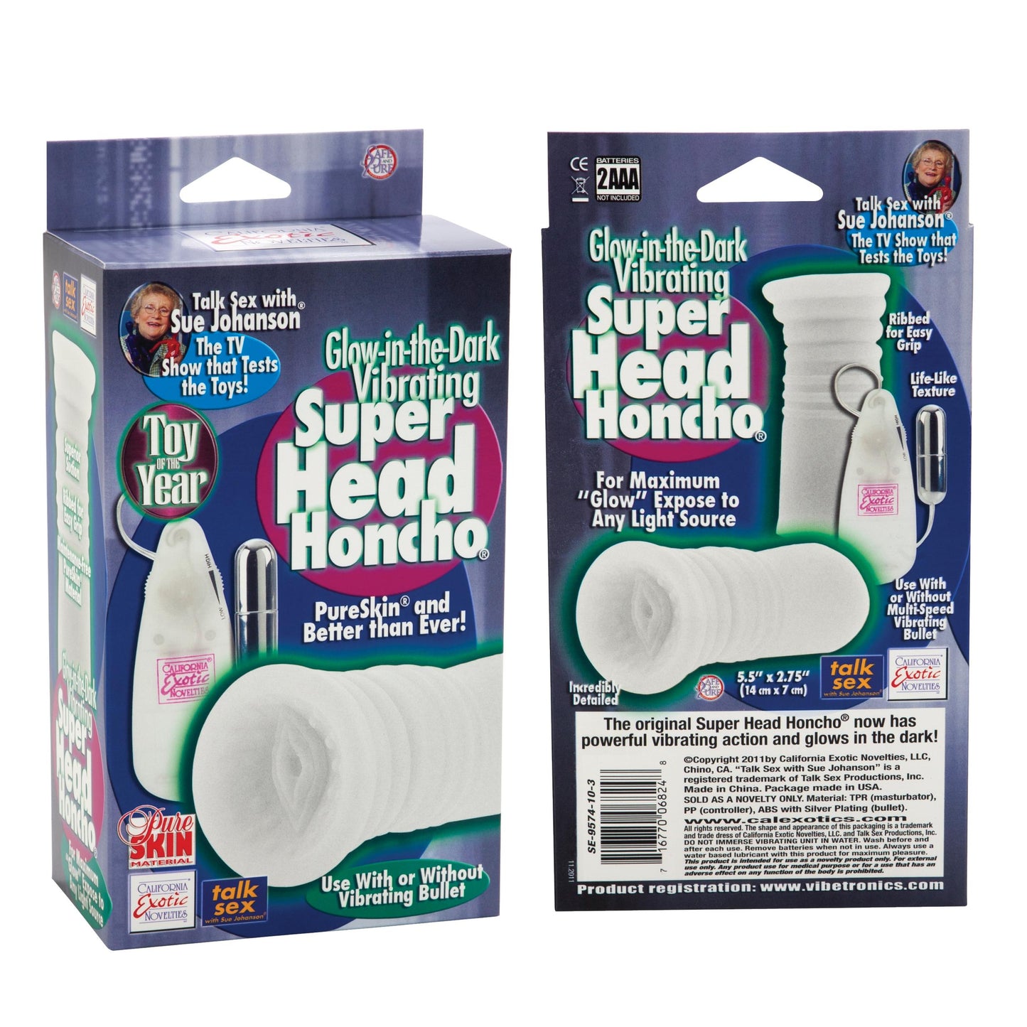 Sue Johanson Glow-in-the-Dark Vibrating Super Head Honcho - White - Not Very Vanilla