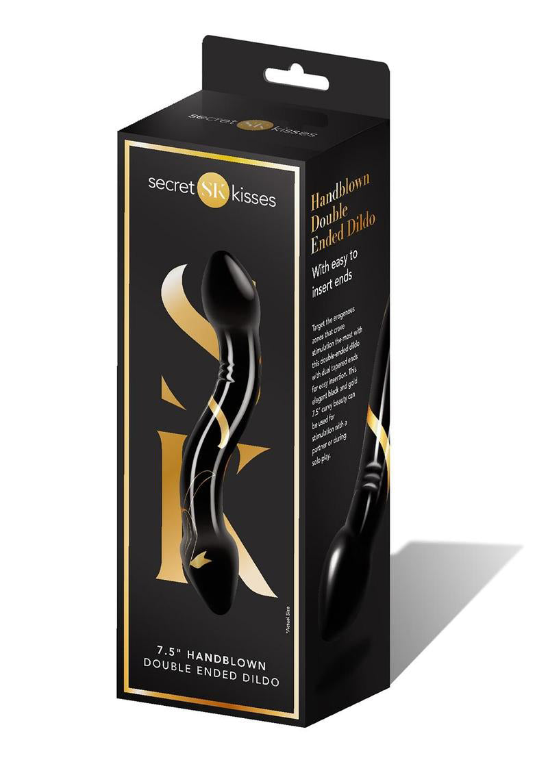 Secret Kisses - 7.5 Inch Handblown Double Ended Dildo - Black - Not Very Vanilla