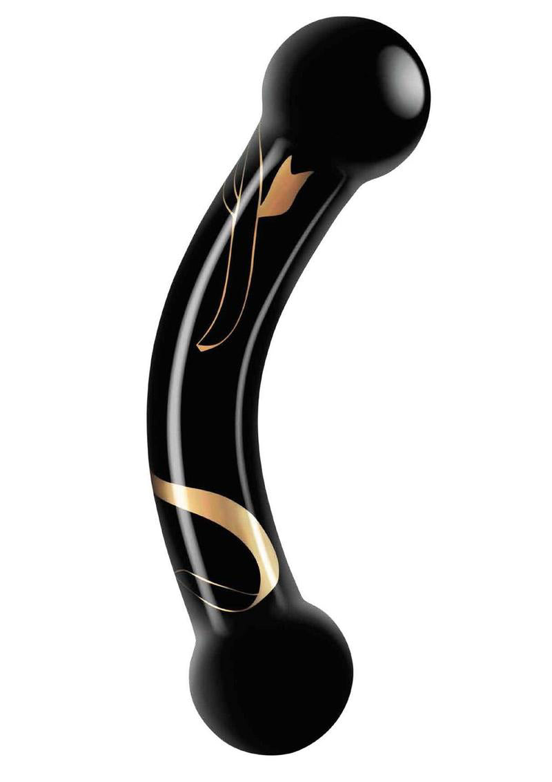 Secret Kisses - 5.5 Inch Handblown Glass Double Ended Dildo - Black - Not Very Vanilla