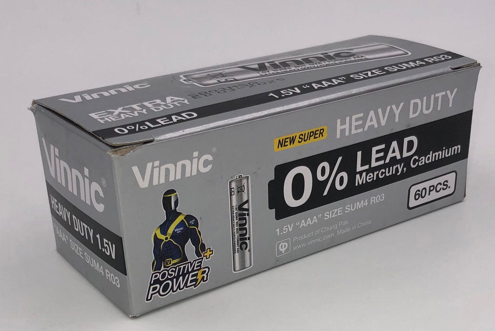 Vinnic Super Heavy Duty AAA Batteries - 2 Pc./ Shrink Pk. - 60 Pcs. Box - Not Very Vanilla