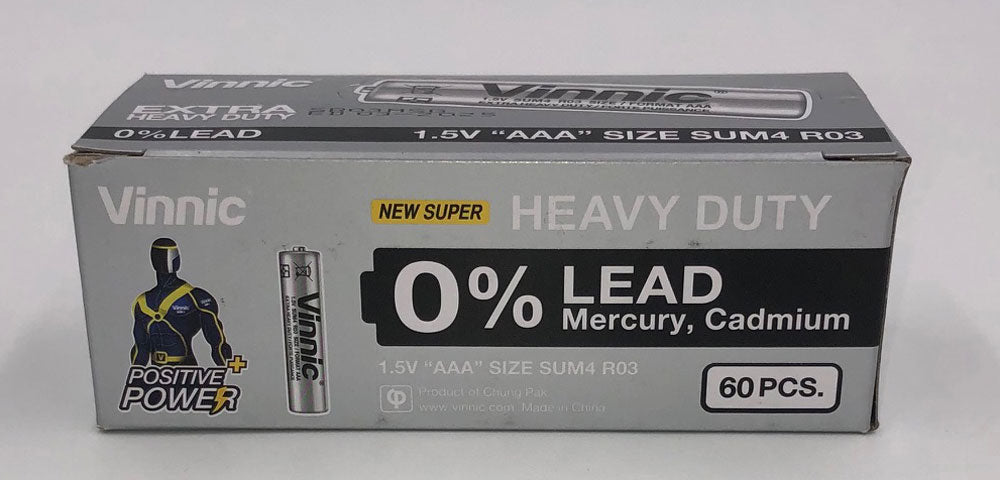 Vinnic Super Heavy Duty AAA Batteries - 2 Pc./ Shrink Pk. - 60 Pcs. Box - Not Very Vanilla