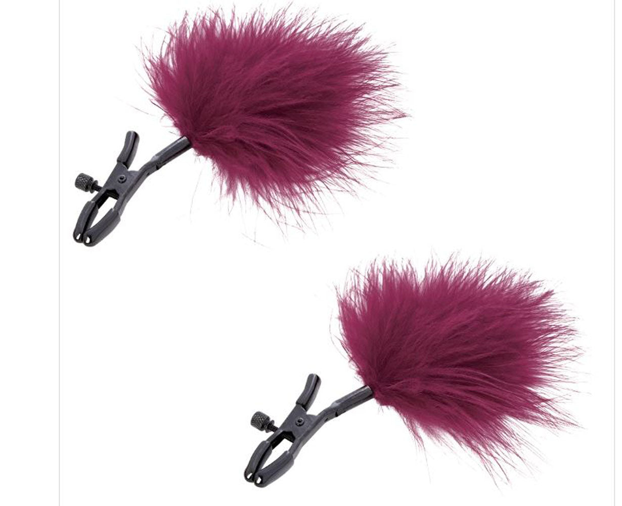 Sex and Mischief Enchanted Feather Nipple Clamps - Burgundy - Not Very Vanilla