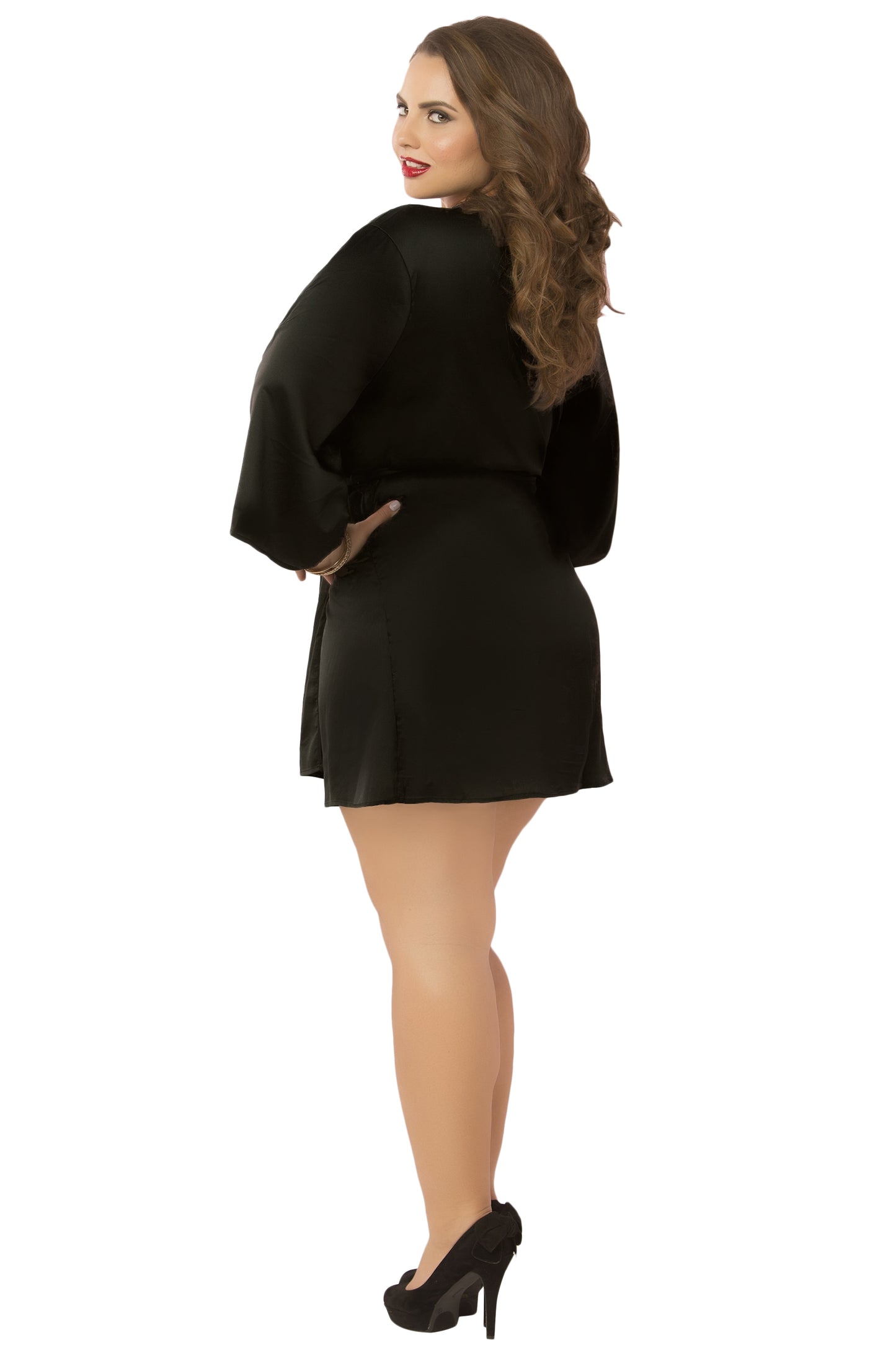 Satin & Eyelash Robe - Queen Size - Black - Not Very Vanilla