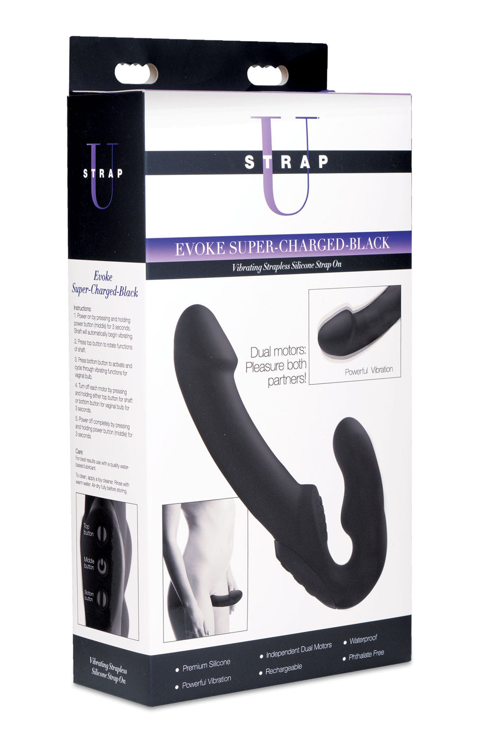 Evoke Rechargeable Vibrating Silicone Strapless Strap on - Black - Not Very Vanilla