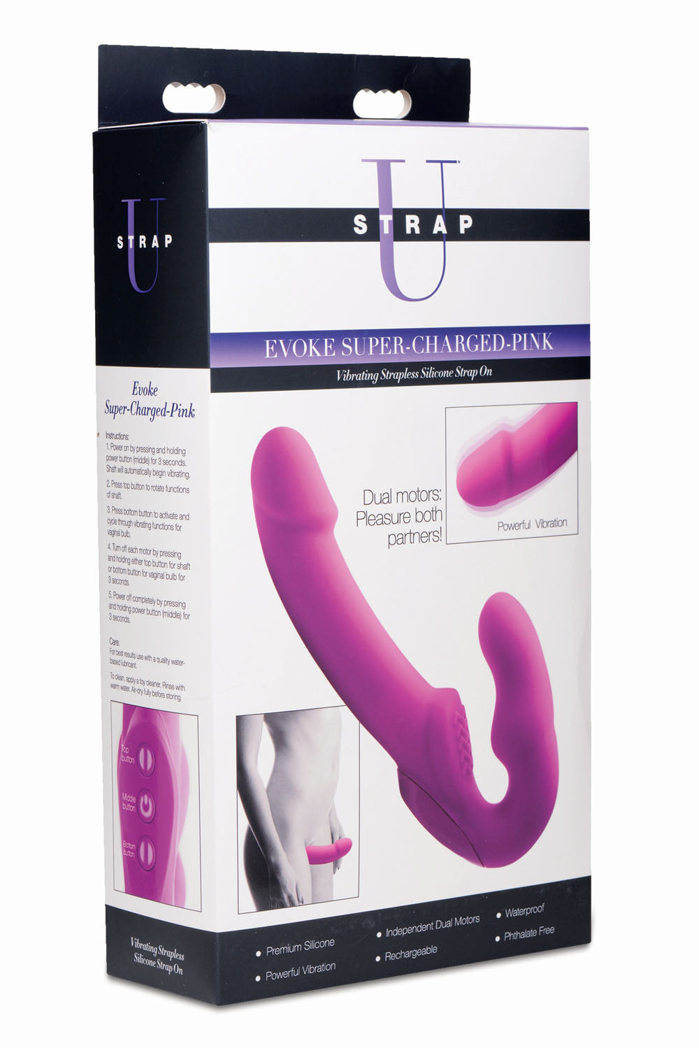 Evoke Rechargeable Vibrating Silicone Strapless Strap on - Pink - Not Very Vanilla