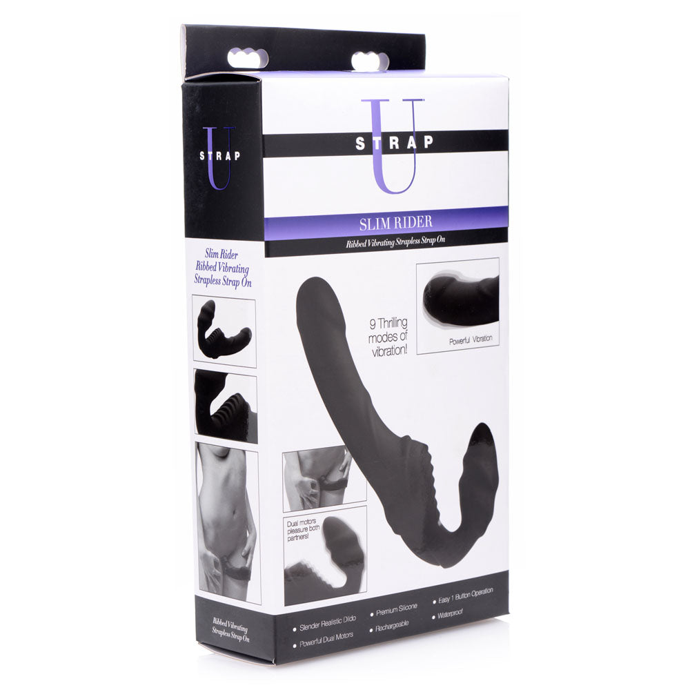 Slim Rider Ribbed Vibrating Silicone Strapless Strap-On - Not Very Vanilla