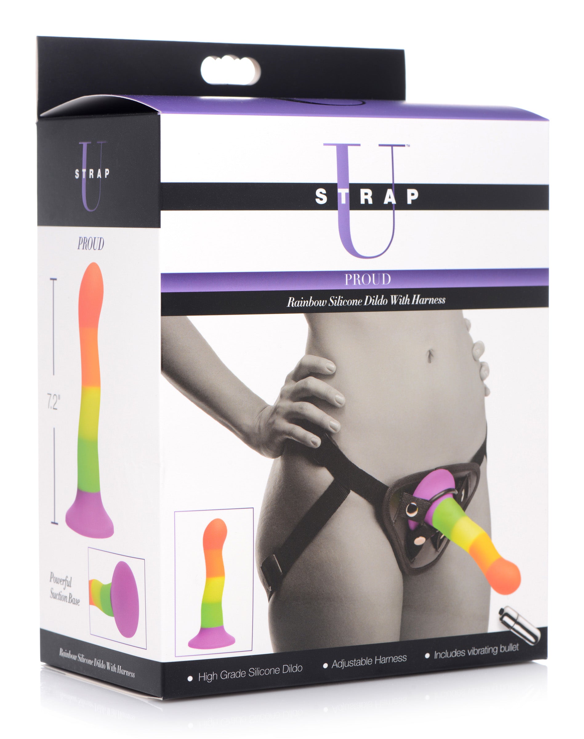 Proud Rainbow Silicone Dildo With Harness - Not Very Vanilla