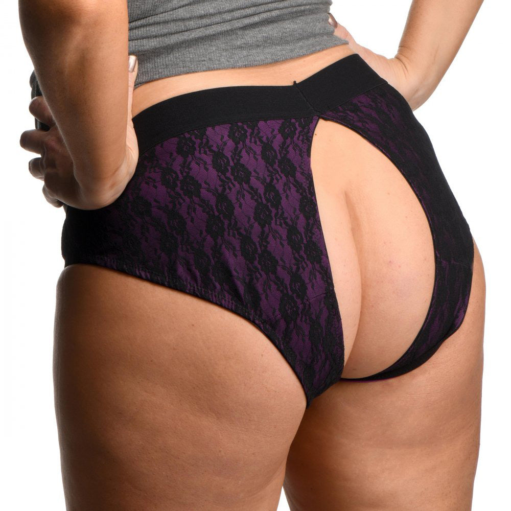 Lace Envy Crotchless Panty Harness - 2xl - Purple - Not Very Vanilla