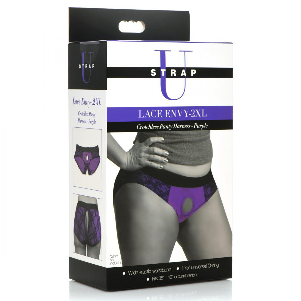 Lace Envy Crotchless Panty Harness - 2xl - Purple - Not Very Vanilla