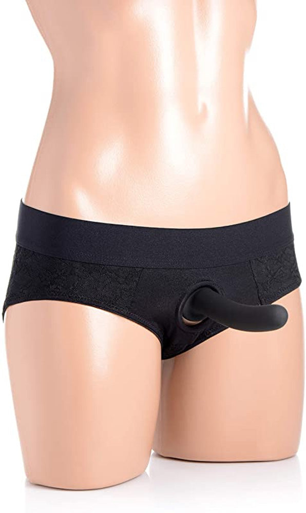 Lace Envy Crotchless Panty Harness - 2xl - Black - Not Very Vanilla