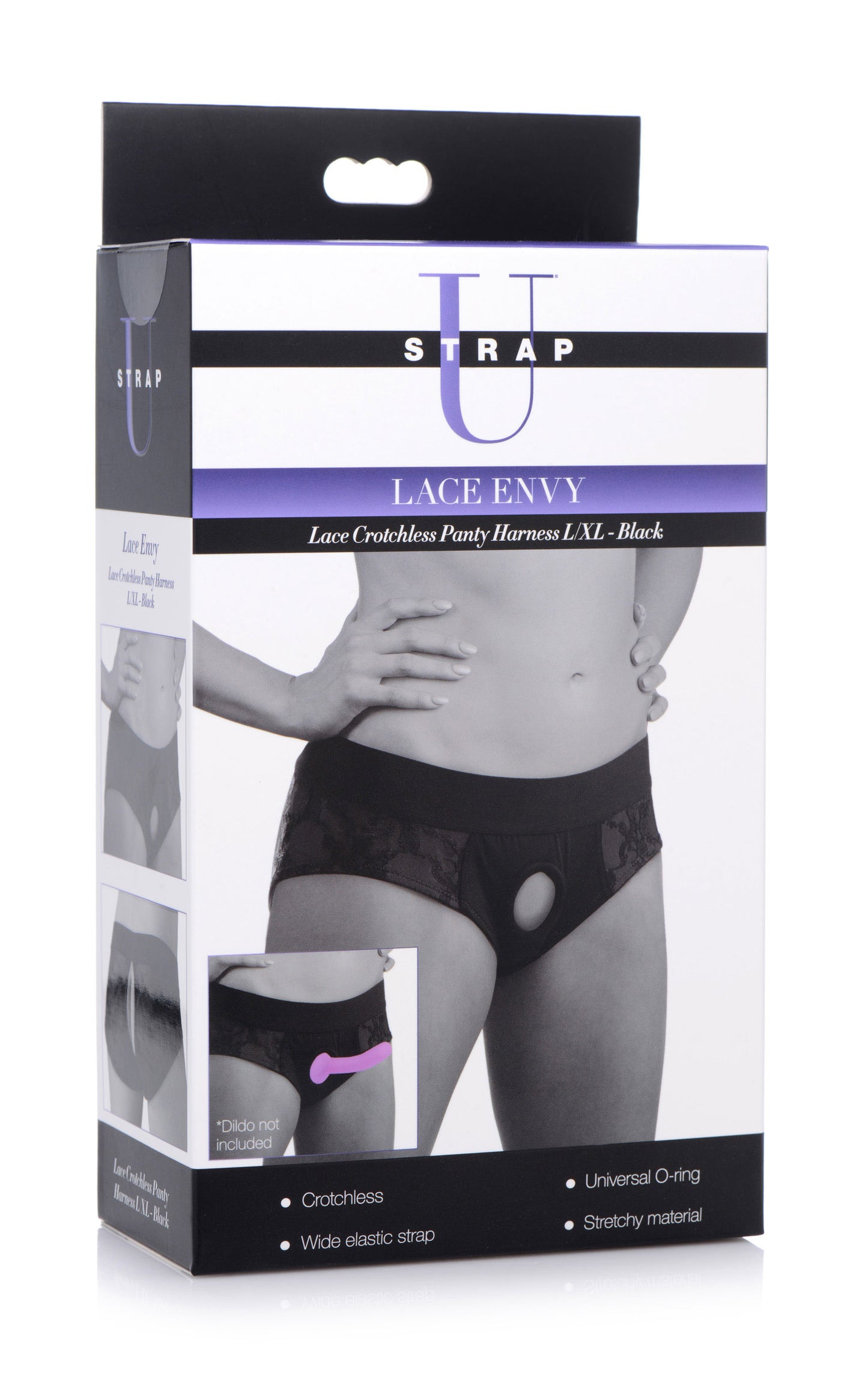 Lace Envy Black Crotchless Panty Harness - L/xl - Not Very Vanilla