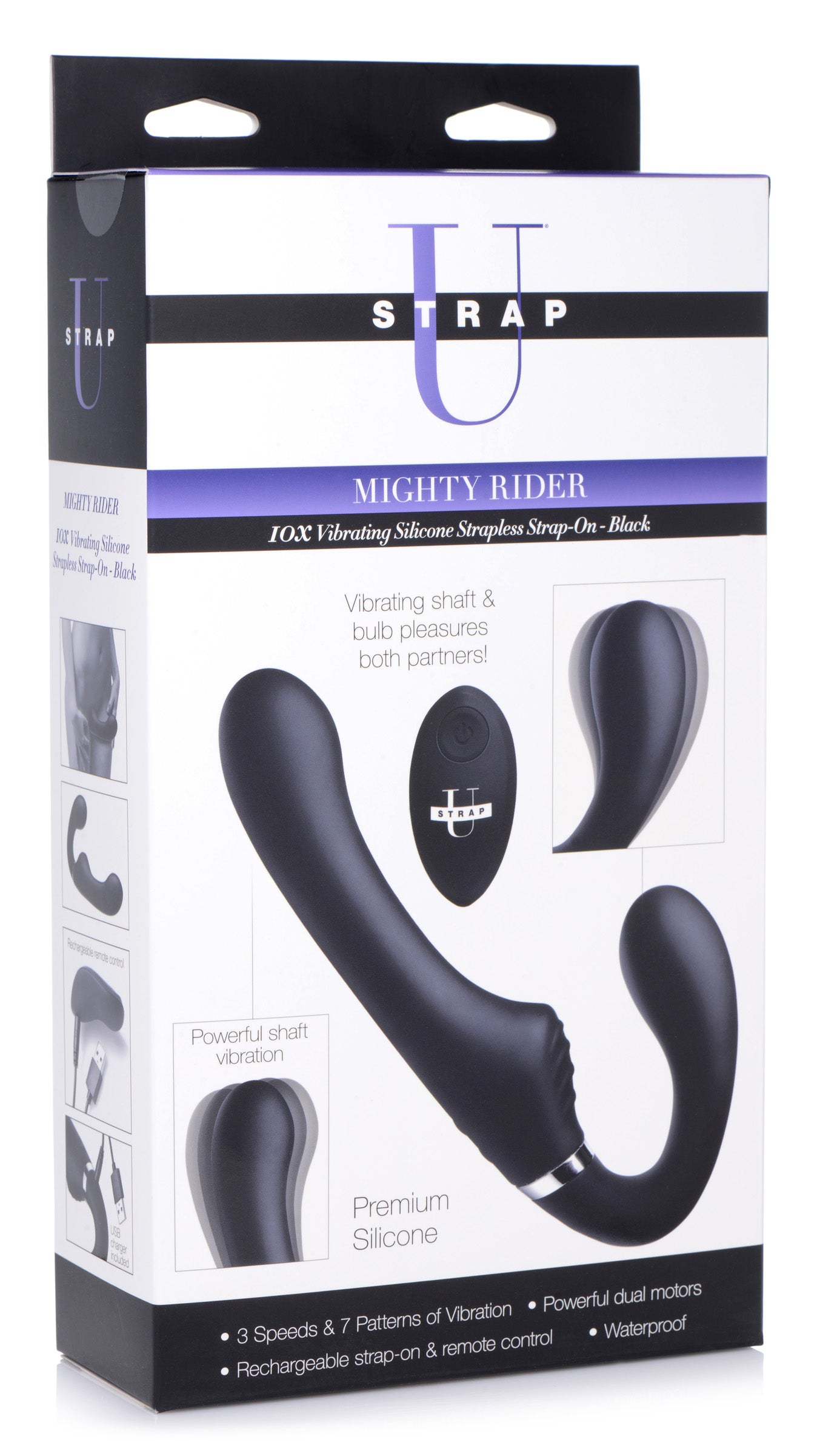 10x Mighty Rider Vibrating Strapless Strap-on Black - Not Very Vanilla