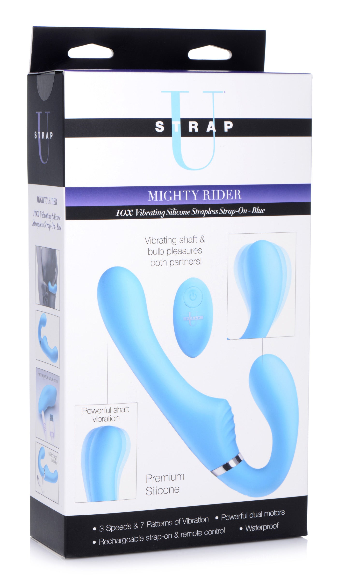 10x Mighty Rider Vibrating Strapless Strap-on - Blue - Not Very Vanilla