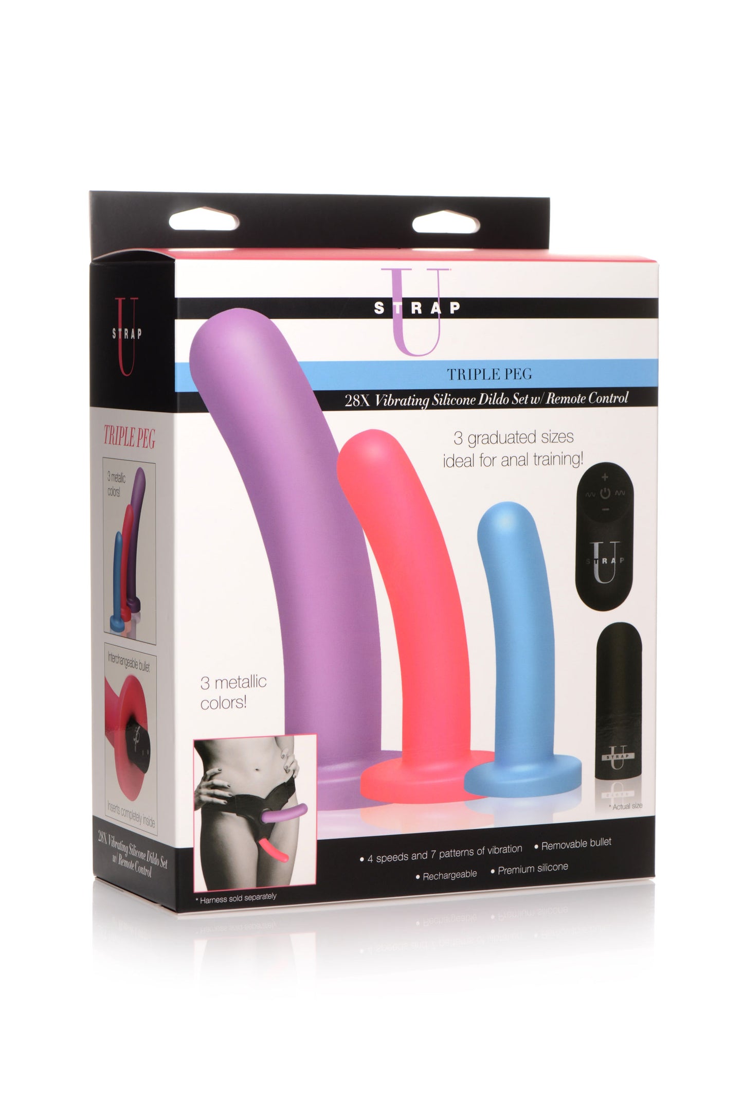 Triple Peg 28x Vibrating Silicone Dildo Set With Remote - Not Very Vanilla