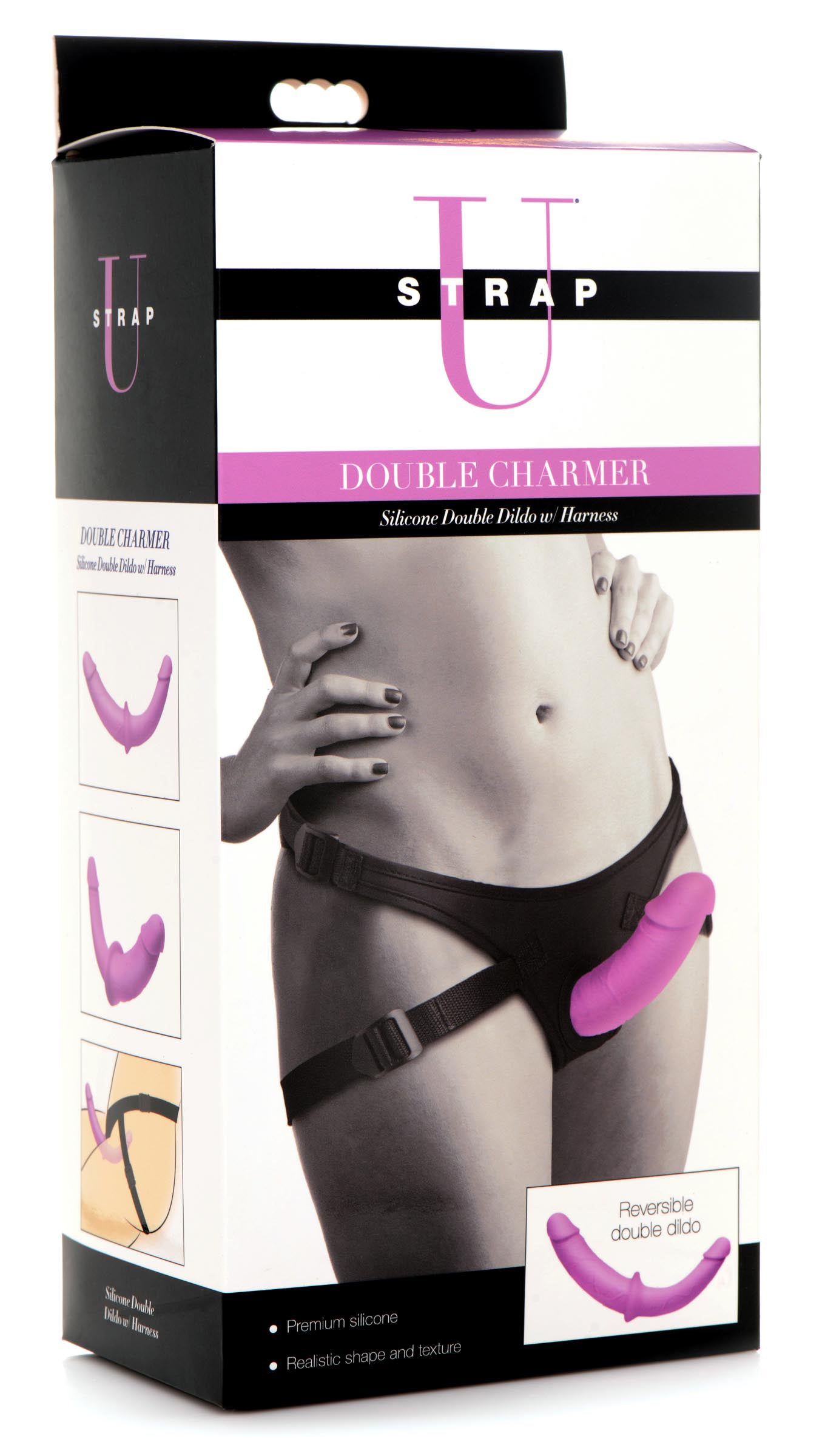 Double Charmer Silicone Double Dildo With Harness - Purple - Not Very Vanilla