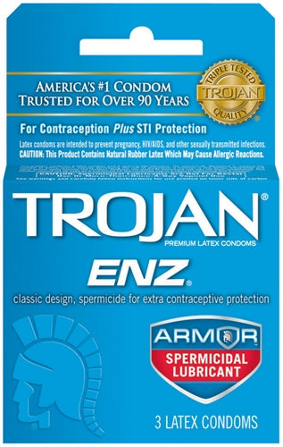 Trojan Enz Armor Spermicidal Lubricated Condoms - 3 Pack - Not Very Vanilla