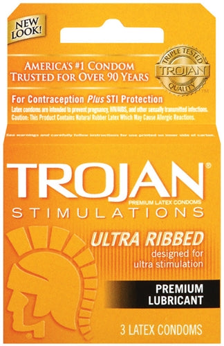 Trojan Stimulations Ultra Ribbed Lubricated Condoms - 3 Pack - Not Very Vanilla