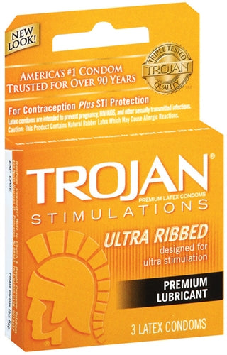 Trojan Stimulations Ultra Ribbed Lubricated Condoms - 3 Pack - Not Very Vanilla