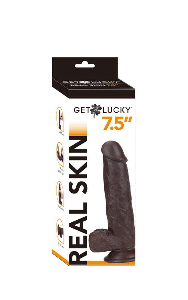 Get Lucky 7.5 Inch Real Skin Dildo - Dark Brown - Not Very Vanilla