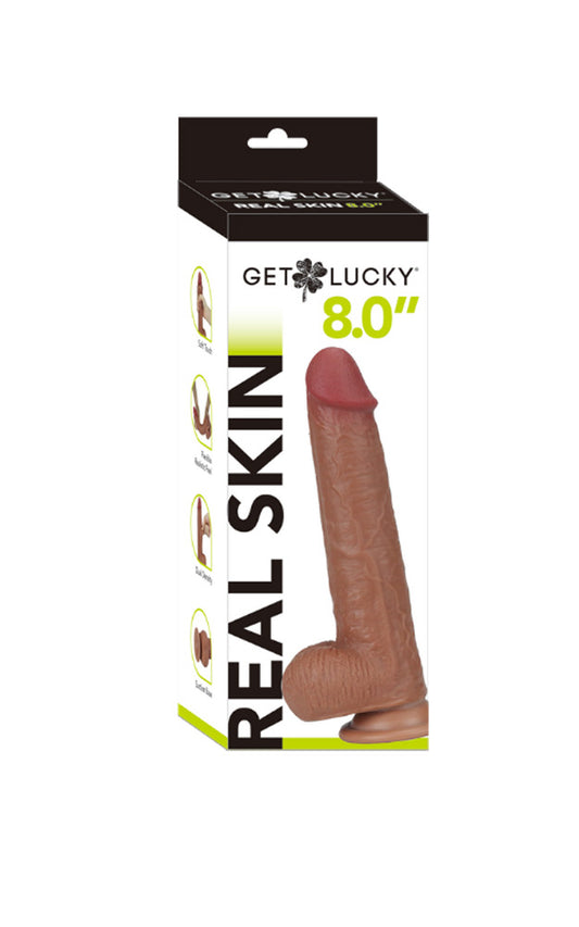 Get Lucky 8 Inch Real Skin Dildo - Light Brown - Not Very Vanilla