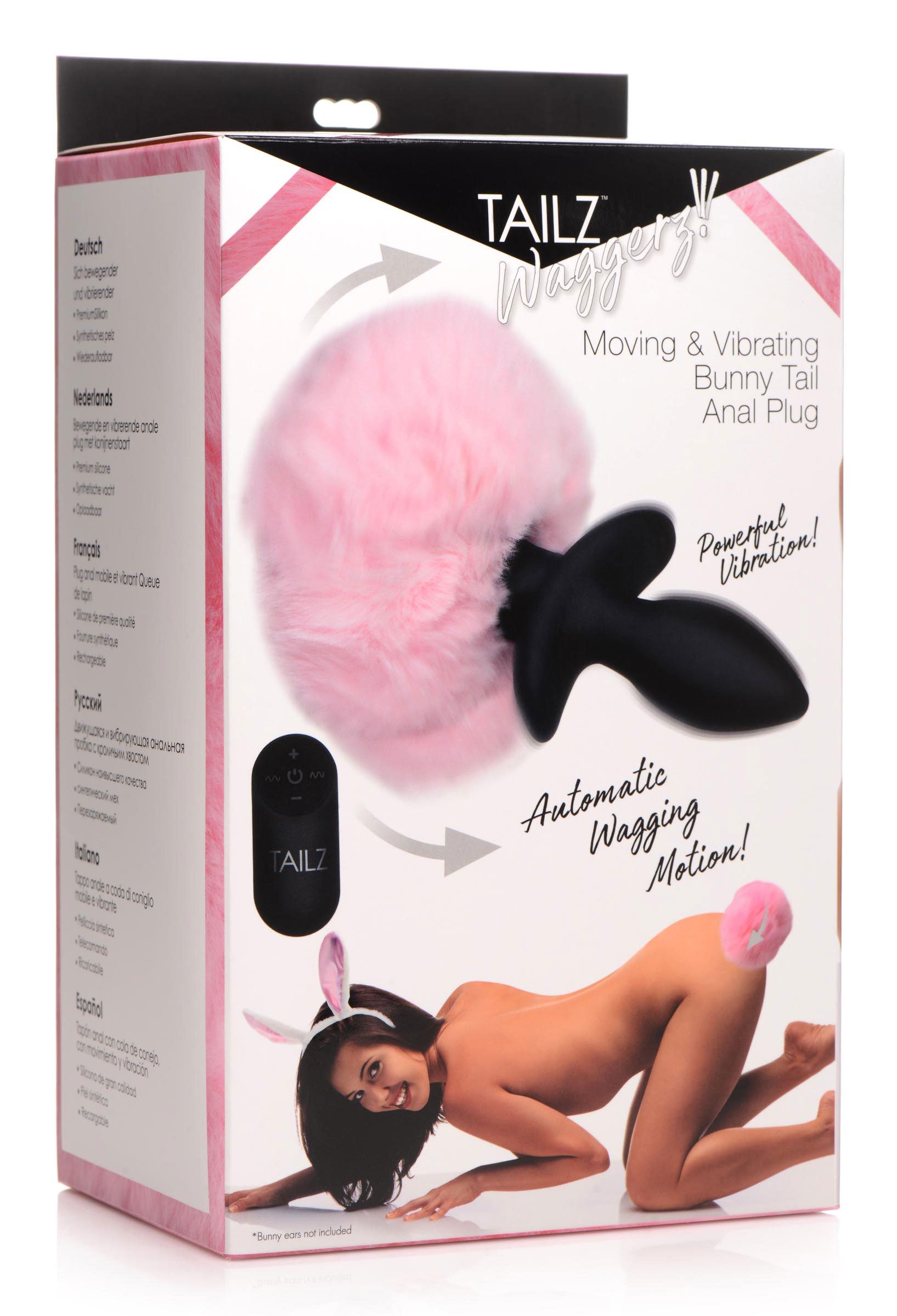 Waggerz Moving and Vibrating Bunny Tail Anal Plug - Pink - Not Very Vanilla