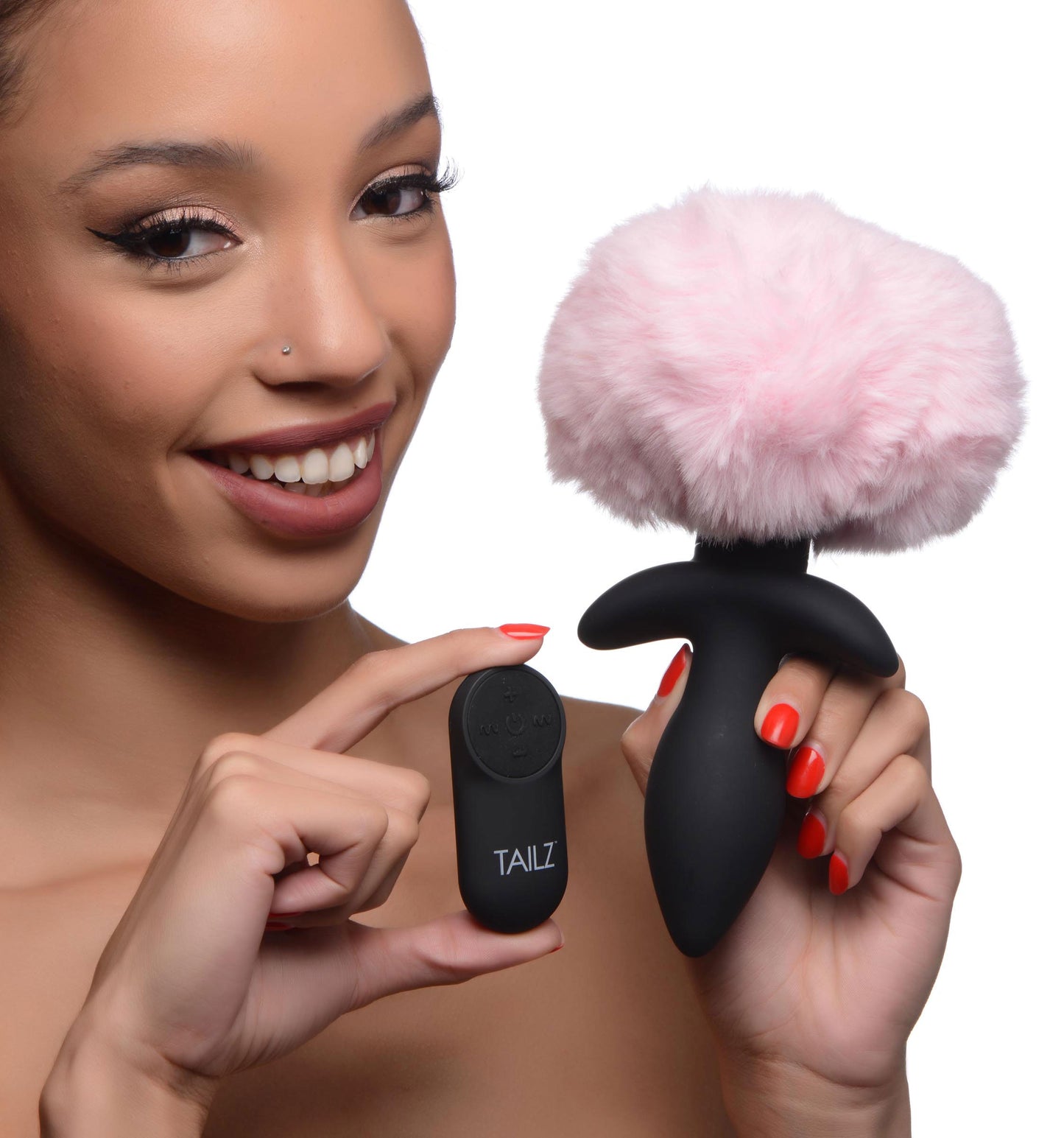 Waggerz Moving and Vibrating Bunny Tail Anal Plug - Pink - Not Very Vanilla