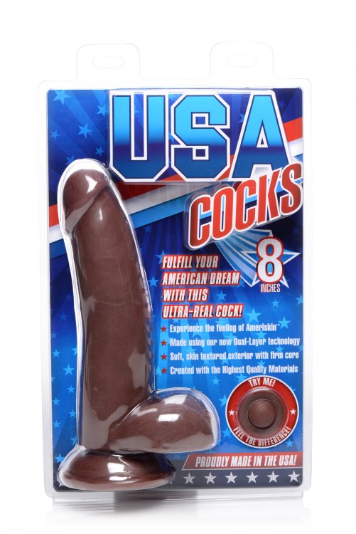 Usa Cocks 8 Inch Ameriskin Dual Density Dildo - Dark Skin Tone - Not Very Vanilla