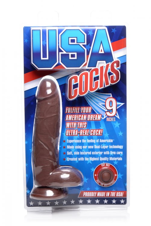 Usa Cocks 9 Inch Ameriskin Dual Density Dildo - Dark Skin Tone - Not Very Vanilla