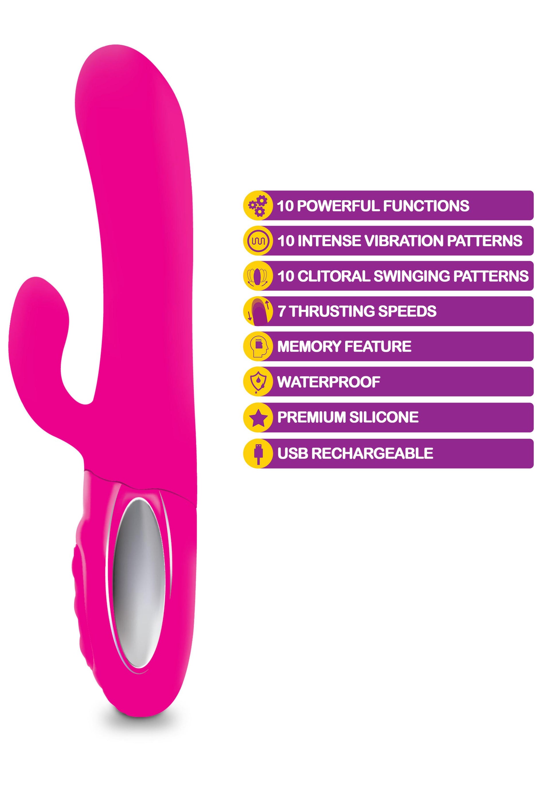 Hypnotic - Hot Pink - Thrusting Rabbit With Swinging Clitoral Stimulator - Not Very Vanilla