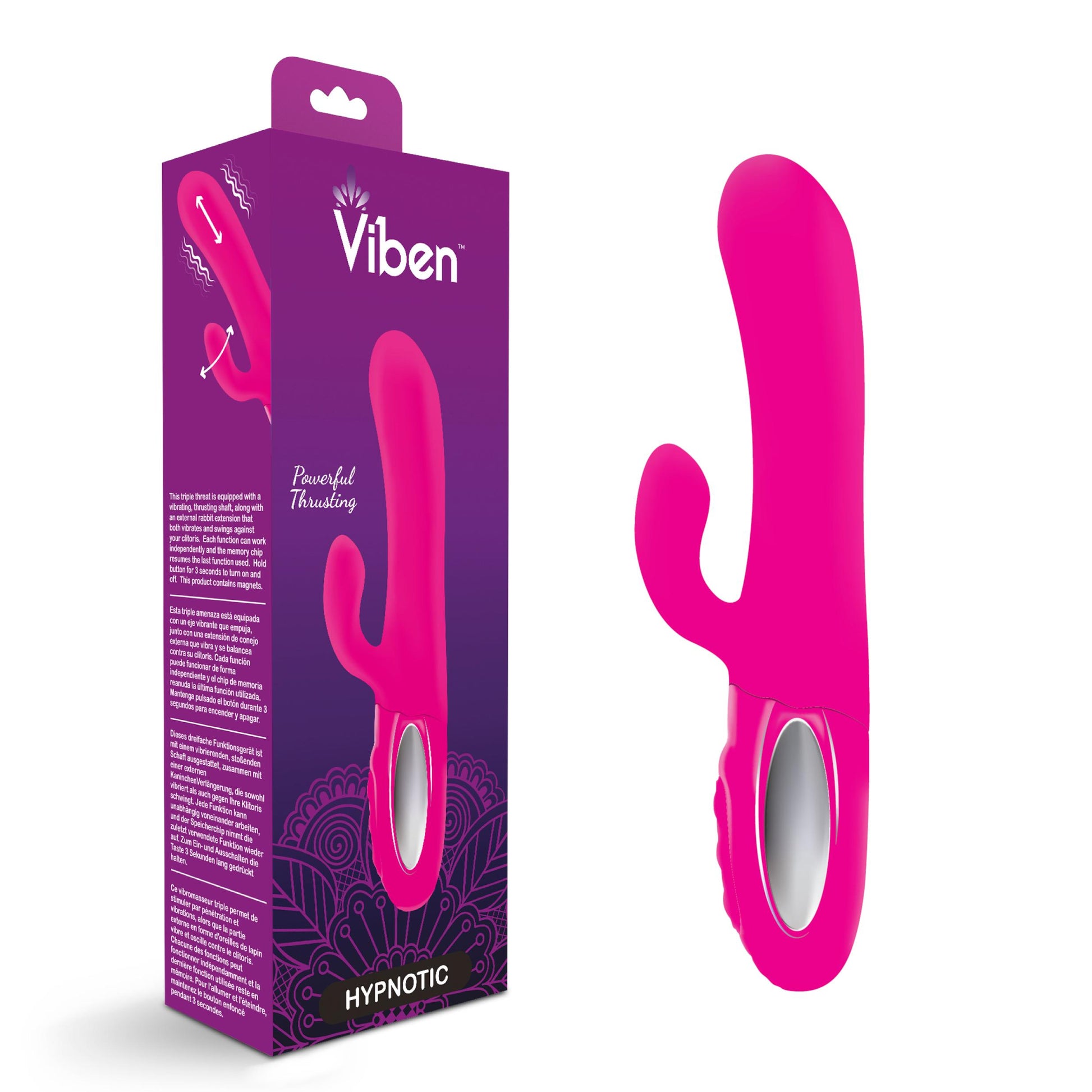 Hypnotic - Hot Pink - Thrusting Rabbit With Swinging Clitoral Stimulator - Not Very Vanilla