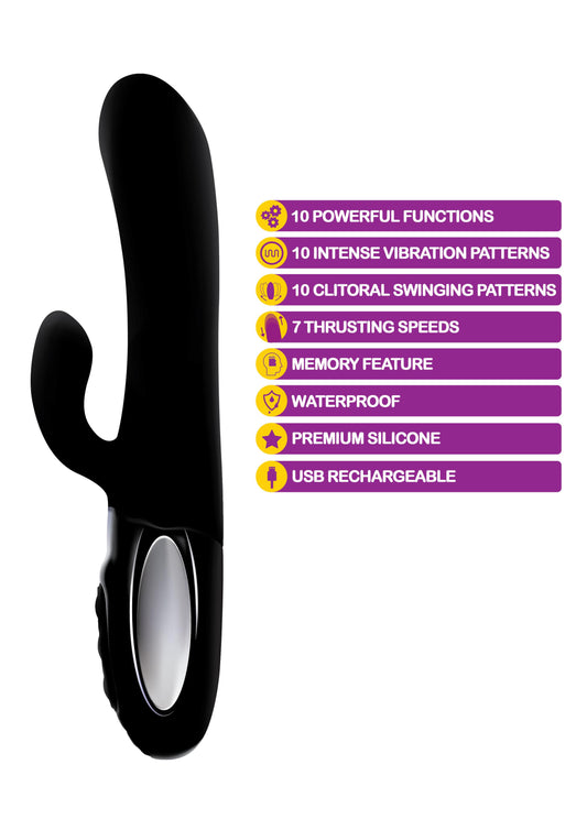 Hypnotic - Black - Thrusting Rabbit With Swinging Clitoral Stimulator - Not Very Vanilla