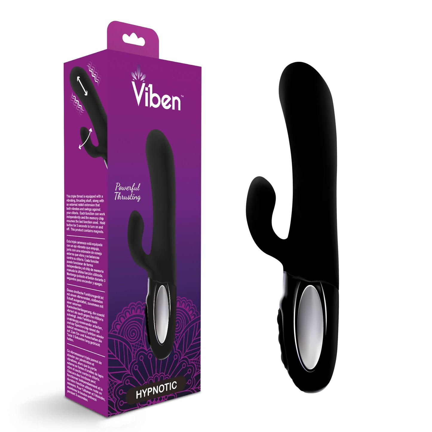 Hypnotic - Black - Thrusting Rabbit With Swinging Clitoral Stimulator - Not Very Vanilla