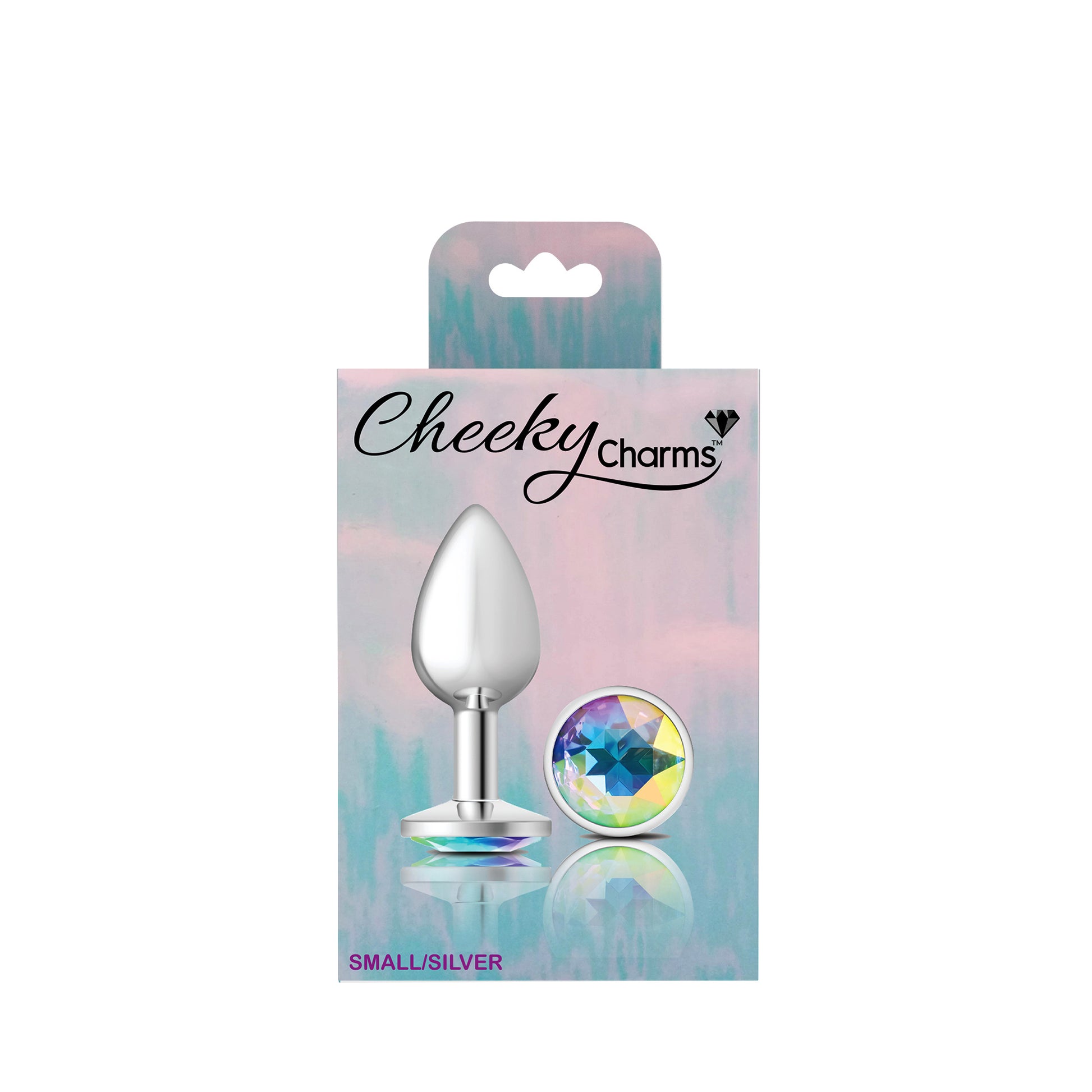 Cheeky Charms-Silver Metal Butt Plug- Round-Clear-Small - Not Very Vanilla