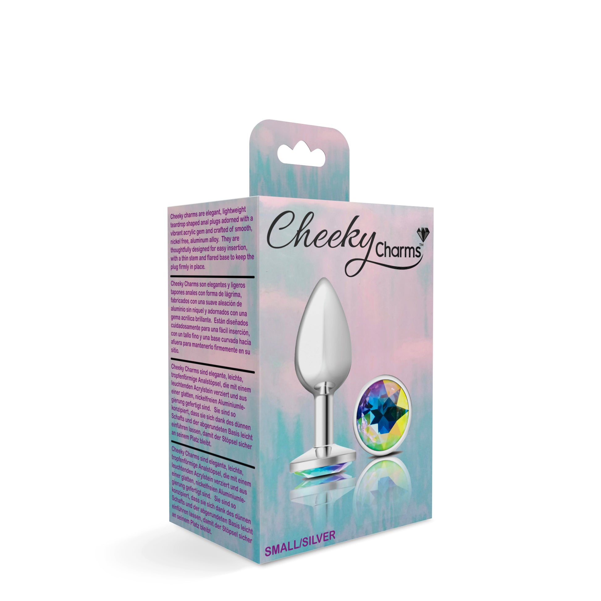 Cheeky Charms-Silver Metal Butt Plug- Round-Clear-Small - Not Very Vanilla