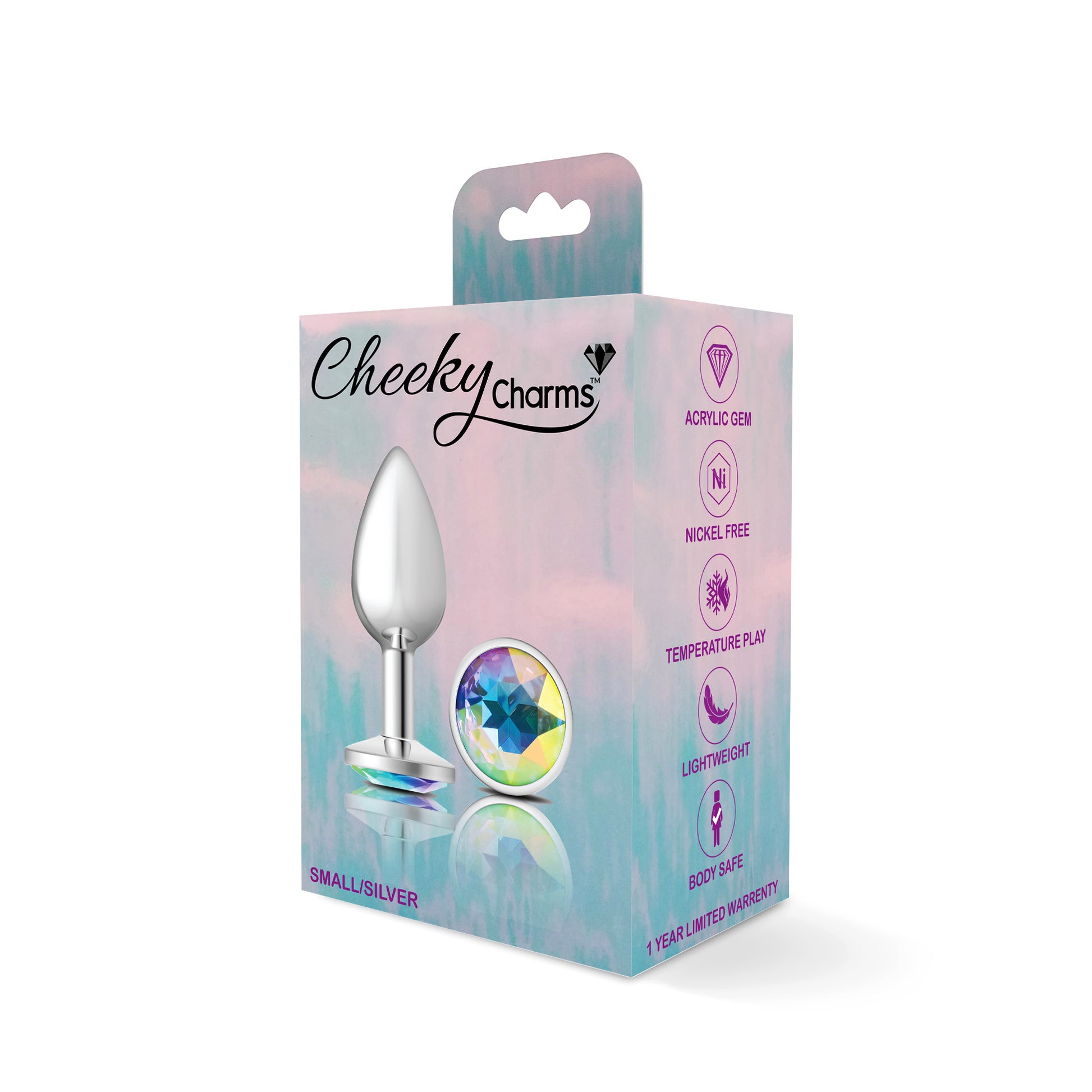 Cheeky Charms-Silver Metal Butt Plug- Round-Clear-Small - Not Very Vanilla