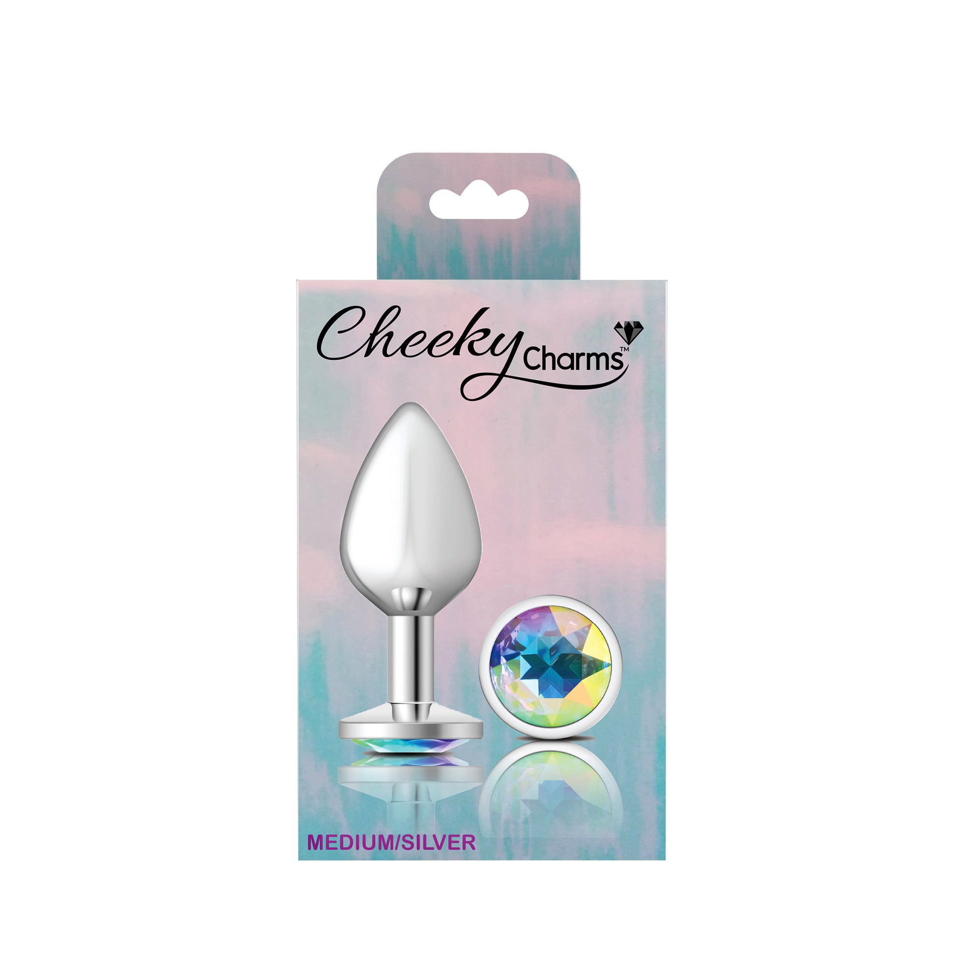 Cheeky Charms-Silver Metal Butt Plug- Round-Clear-Medium - Not Very Vanilla