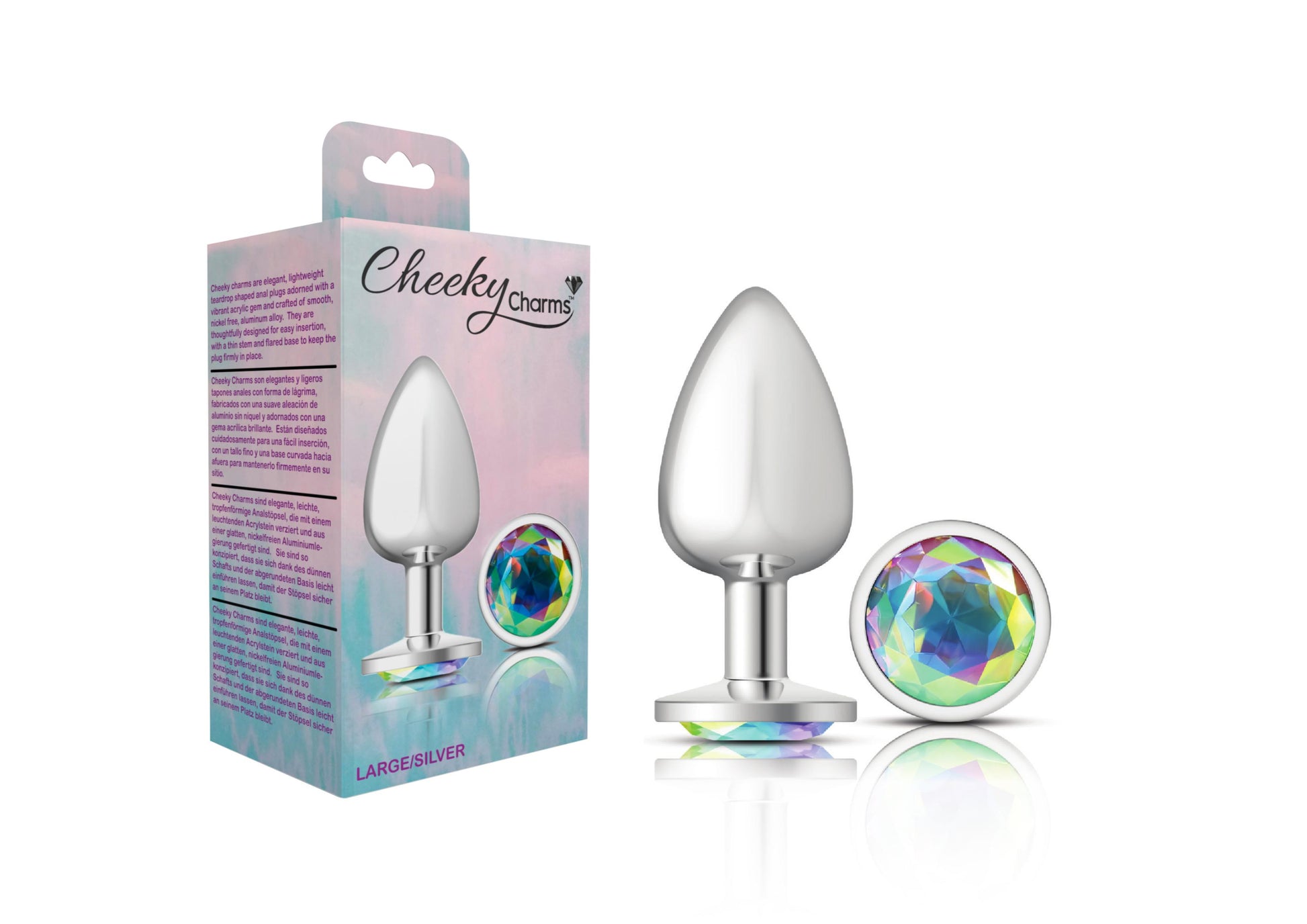 Cheeky Charms-Silver Metal Butt Plug- Round-Clear-Large - Not Very Vanilla