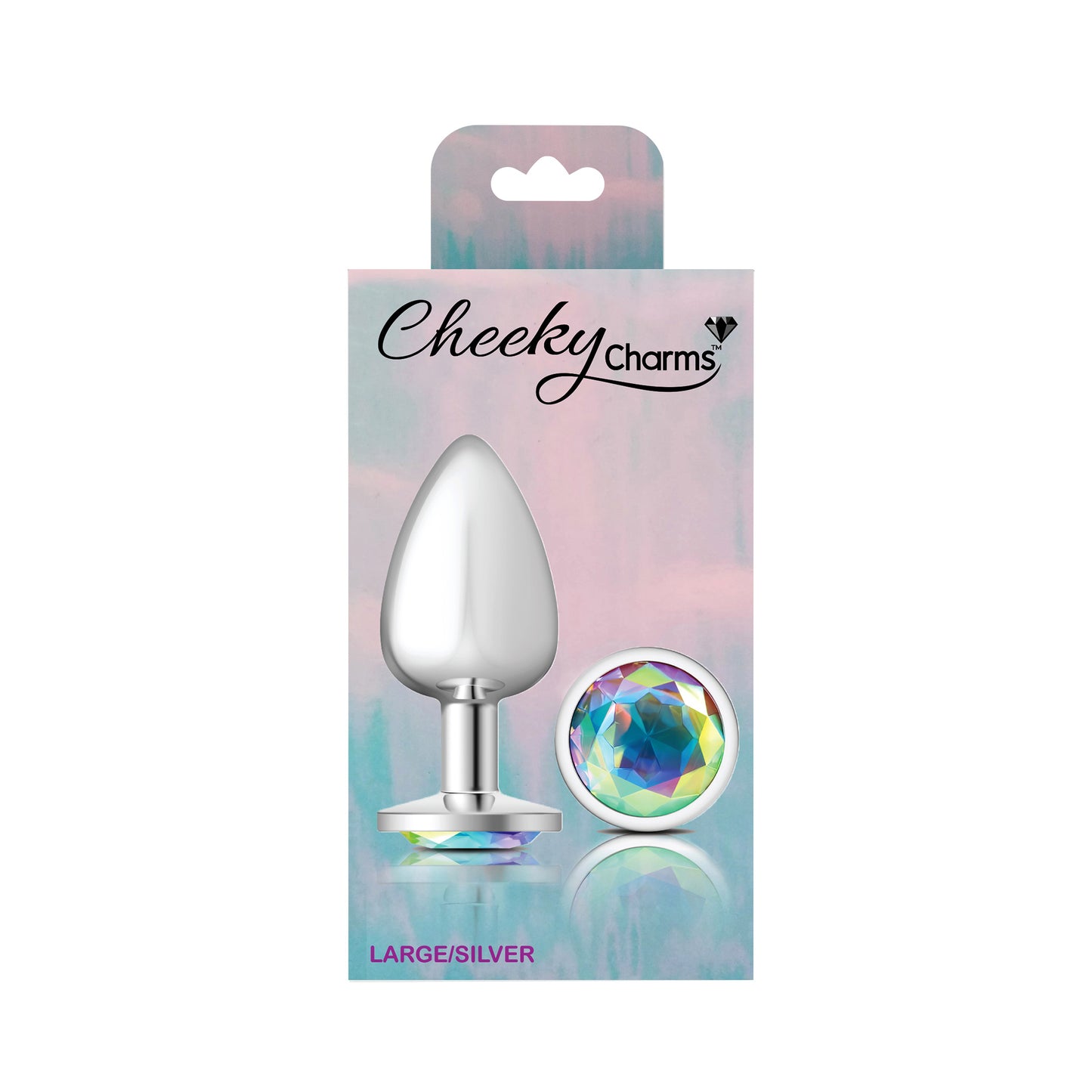 Cheeky Charms-Silver Metal Butt Plug- Round-Clear-Large - Not Very Vanilla