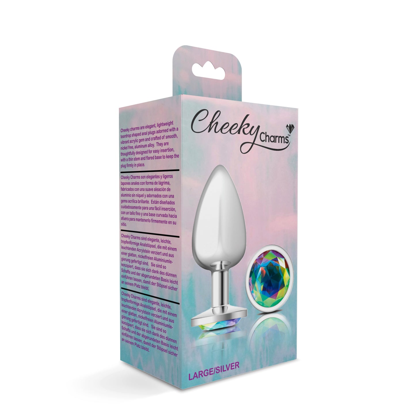 Cheeky Charms-Silver Metal Butt Plug- Round-Clear-Large - Not Very Vanilla