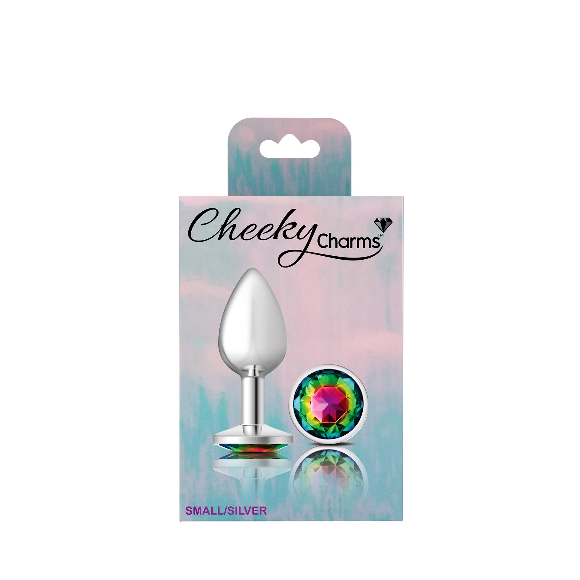 Cheeky Charms-Silver Metal Butt Plug- Round-Rainbow-Small - Not Very Vanilla