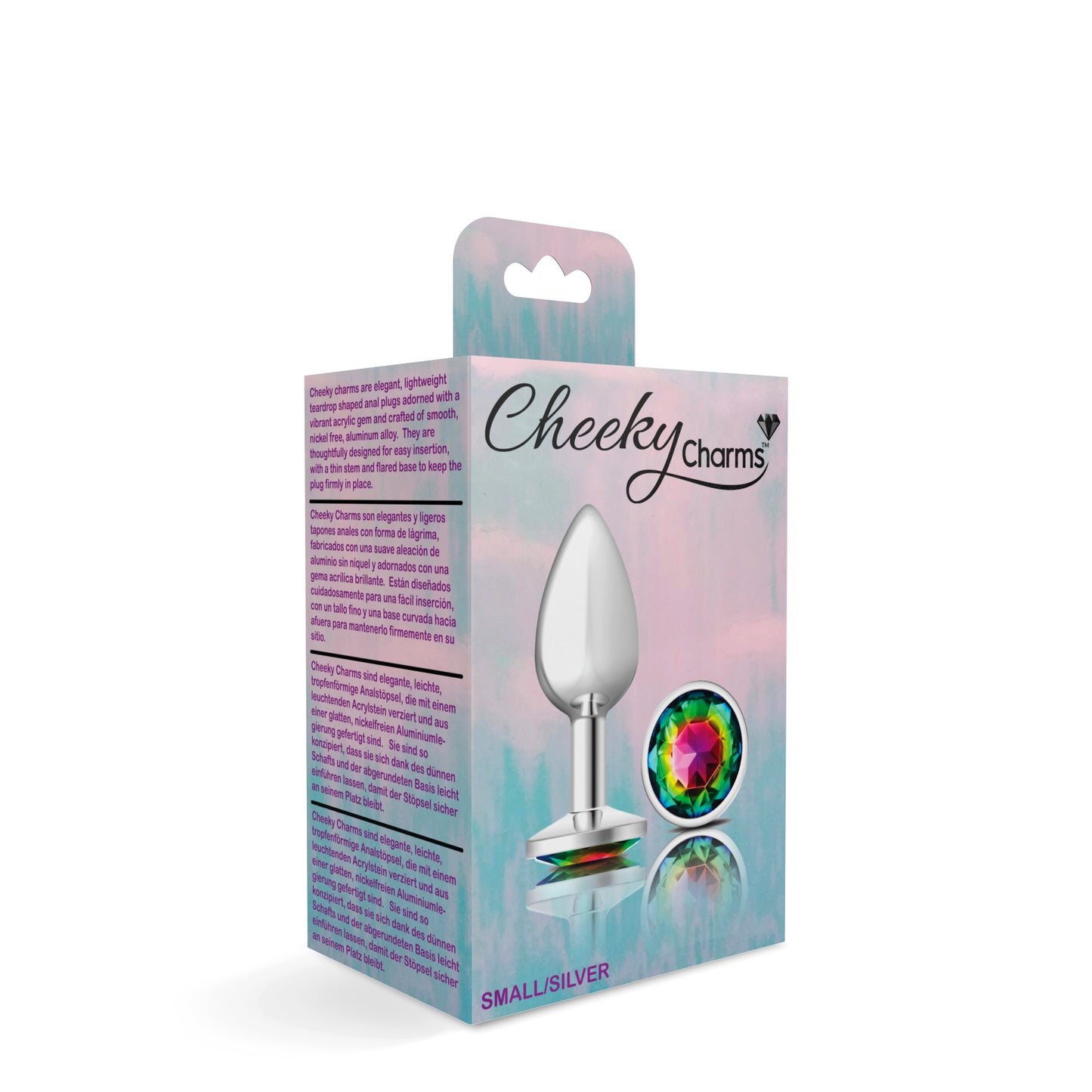 Cheeky Charms-Silver Metal Butt Plug- Round-Rainbow-Small - Not Very Vanilla