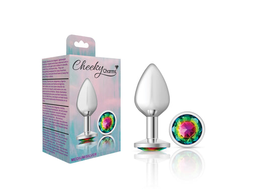 Cheeky Charms-Silver Metal Butt Plug- Round-Rainbow-Medium - Not Very Vanilla