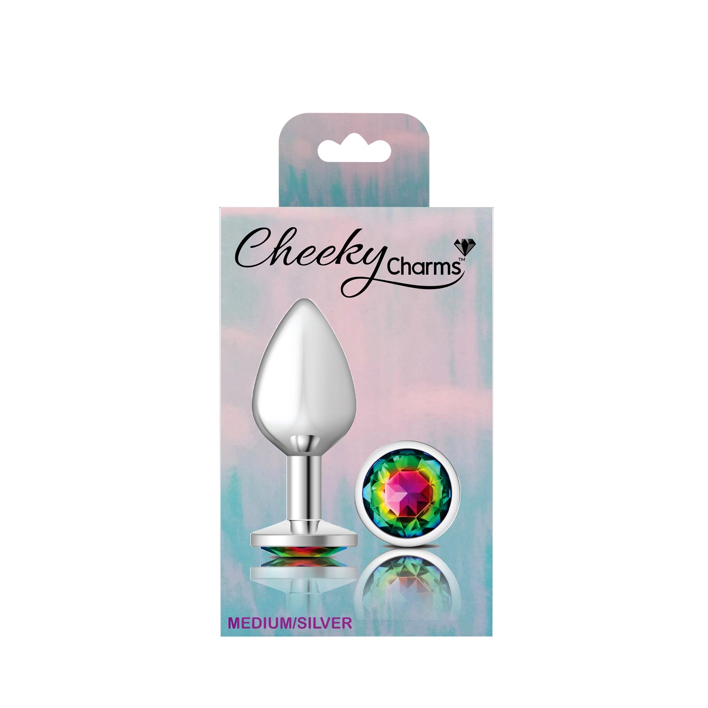 Cheeky Charms-Silver Metal Butt Plug- Round-Rainbow-Medium - Not Very Vanilla